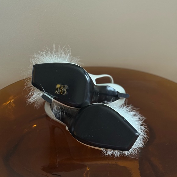Saint Laurent Mae Slingback Sandals Heels with Feathers in Slight Green Size 38 - Picture 5 of 11